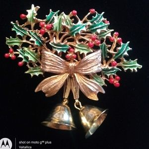 **BOOK PC** WEISS Enamel Christmas Bells Brooch c.1960s  *SALE Ends  1/1/22